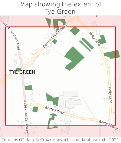 Map showing extent of Tye Green as bounding box