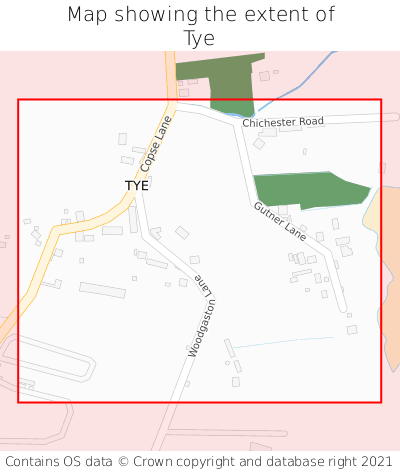 Map showing extent of Tye as bounding box