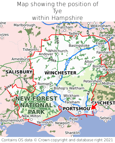 Map showing location of Tye within Hampshire