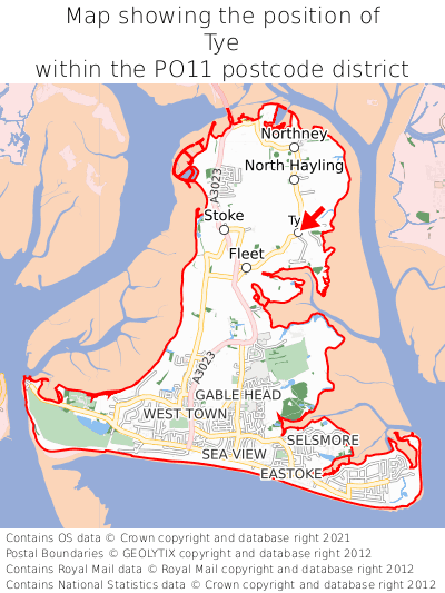 Map showing location of Tye within PO11