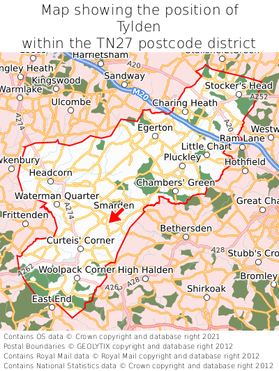 Map showing location of Tylden within TN27