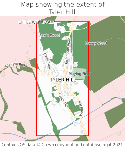 Map showing extent of Tyler Hill as bounding box