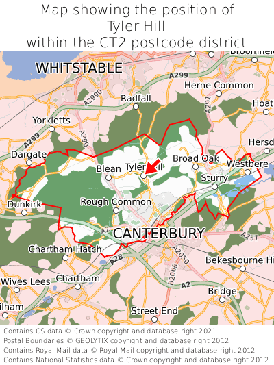 Map showing location of Tyler Hill within CT2