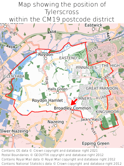 Map showing location of Tylerscross within CM19