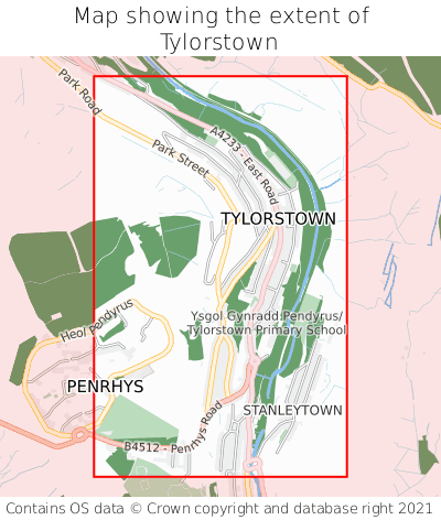 Map showing extent of Tylorstown as bounding box