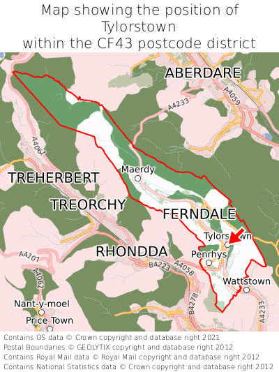 Map showing location of Tylorstown within CF43