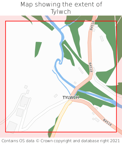 Map showing extent of Tylwch as bounding box