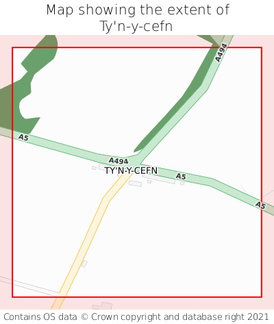Map showing extent of Ty'n-y-cefn as bounding box