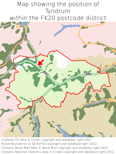 Map showing location of Tyndrum within FK20