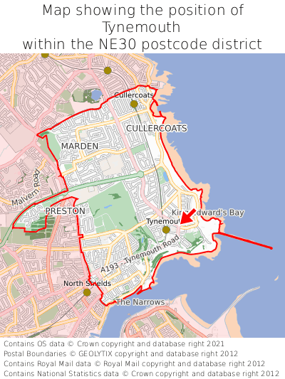 Map showing location of Tynemouth within NE30