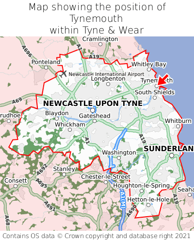 Map showing location of Tynemouth within Tyne & Wear