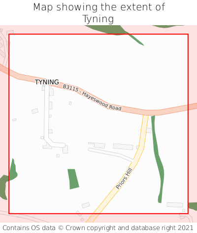 Map showing extent of Tyning as bounding box