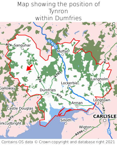 Map showing location of Tynron within Dumfries