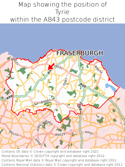 Map showing location of Tyrie within AB43