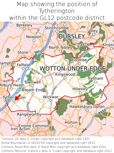 Map showing location of Tytherington within GL12