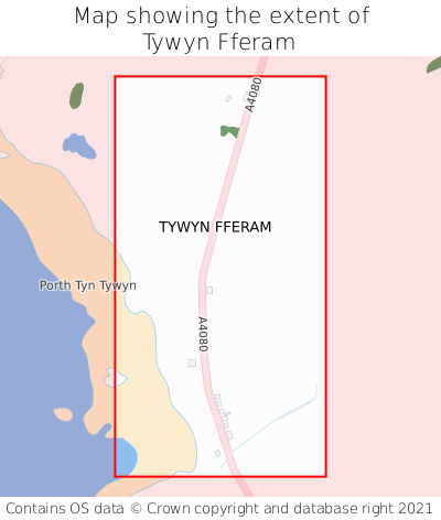 Map showing extent of Tywyn Fferam as bounding box