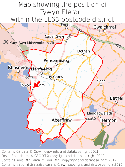 Map showing location of Tywyn Fferam within LL63