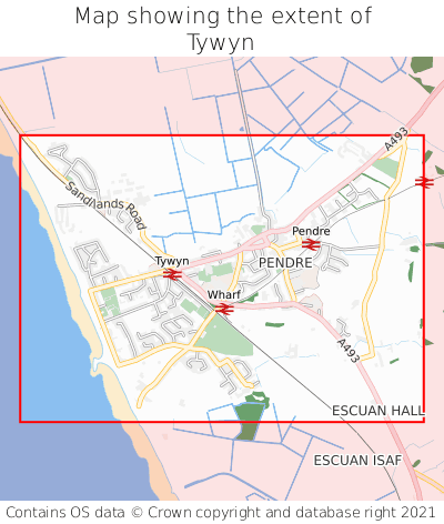 Map showing extent of Tywyn as bounding box