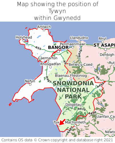 Map showing location of Tywyn within Gwynedd