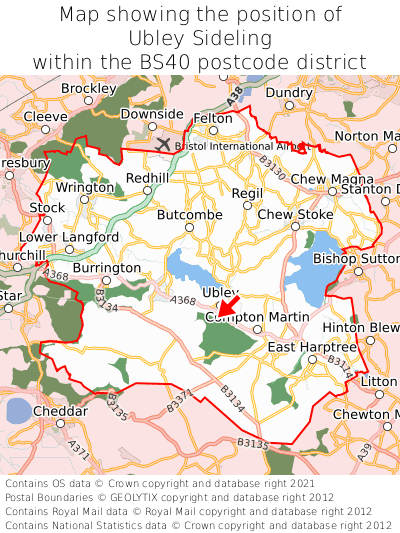Map showing location of Ubley Sideling within BS40