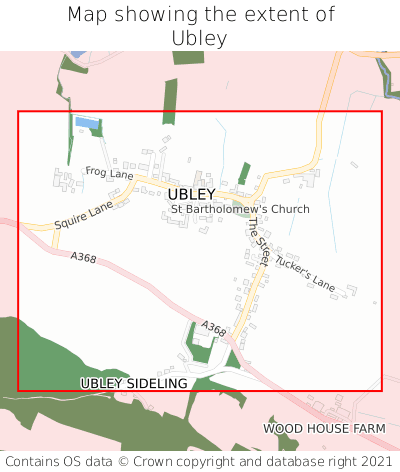 Map showing extent of Ubley as bounding box