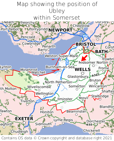 Map showing location of Ubley within Somerset