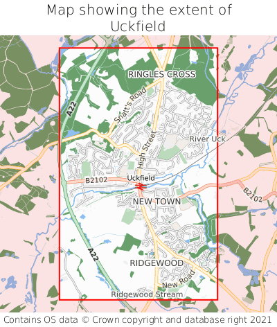 Map showing extent of Uckfield as bounding box
