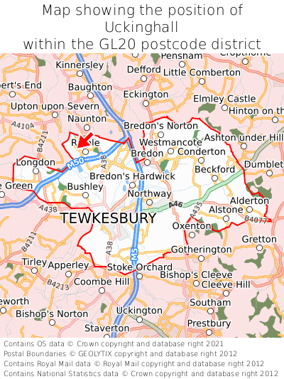 Map showing location of Uckinghall within GL20