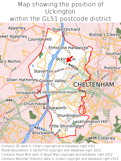 Map showing location of Uckington within GL51