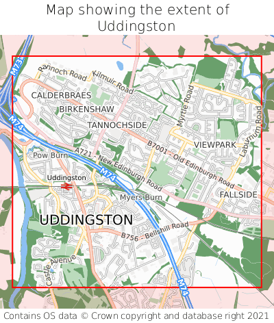 Map showing extent of Uddingston as bounding box