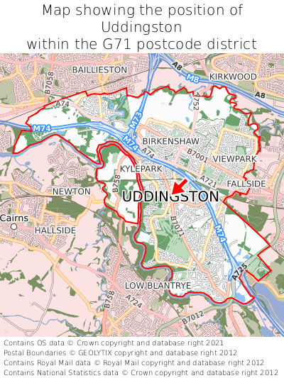 Map showing location of Uddingston within G71