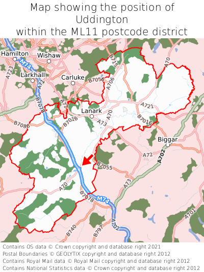 Map showing location of Uddington within ML11