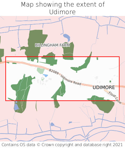 Map showing extent of Udimore as bounding box