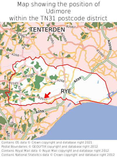 Map showing location of Udimore within TN31