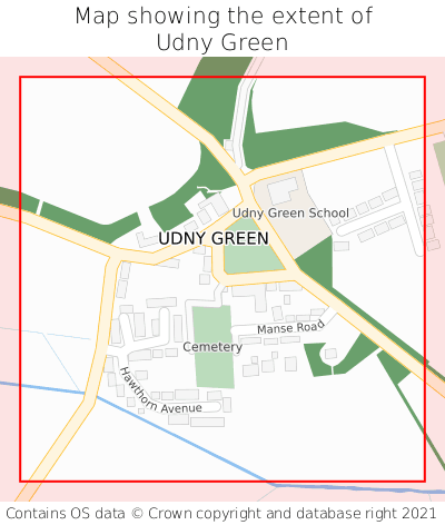 Map showing extent of Udny Green as bounding box
