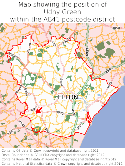 Map showing location of Udny Green within AB41