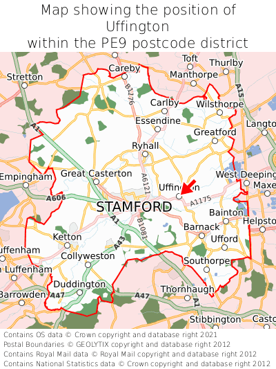 Map showing location of Uffington within PE9