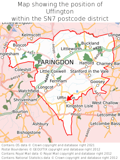 Map showing location of Uffington within SN7