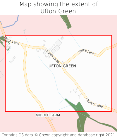 Map showing extent of Ufton Green as bounding box