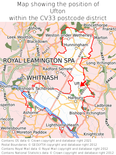 Map showing location of Ufton within CV33