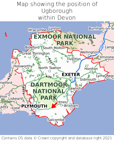 Map showing location of Ugborough within Devon