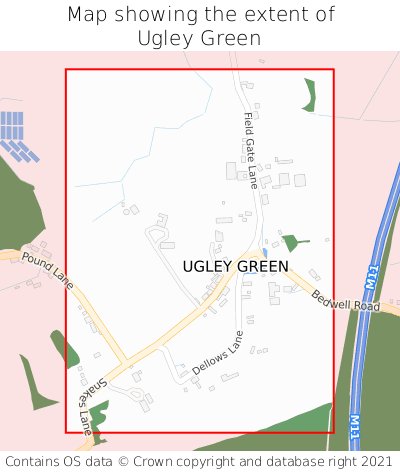 Map showing extent of Ugley Green as bounding box
