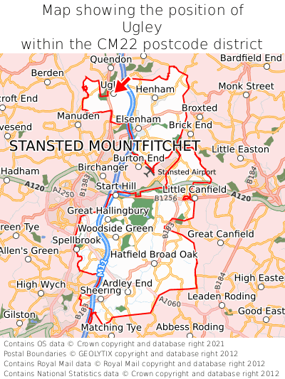 Map showing location of Ugley within CM22