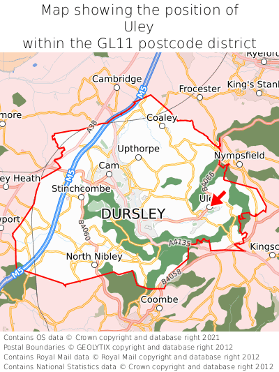 Map showing location of Uley within GL11