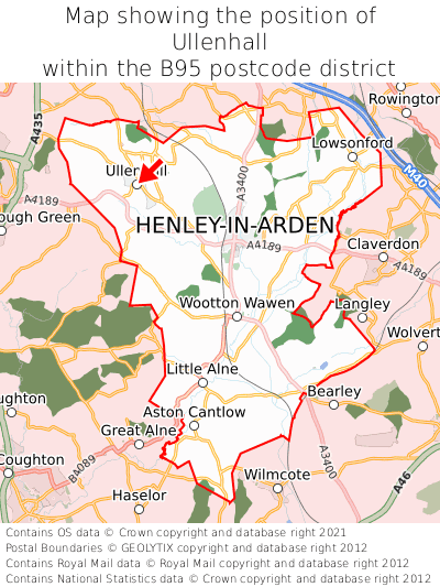 Map showing location of Ullenhall within B95