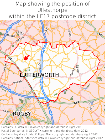 Map showing location of Ullesthorpe within LE17
