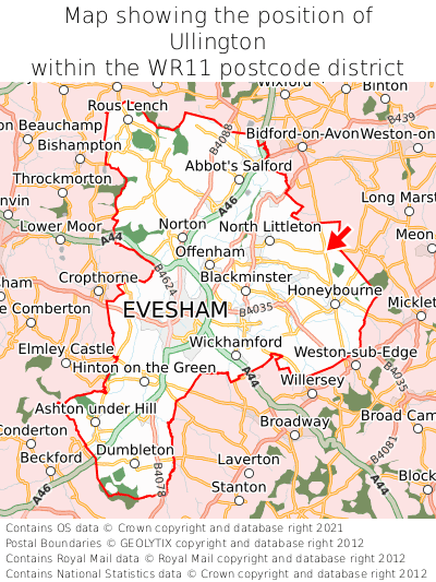 Map showing location of Ullington within WR11
