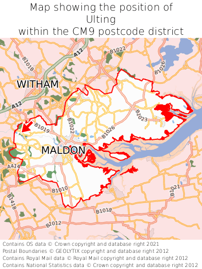 Map showing location of Ulting within CM9