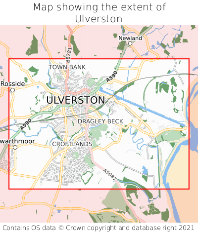 Map showing extent of Ulverston as bounding box