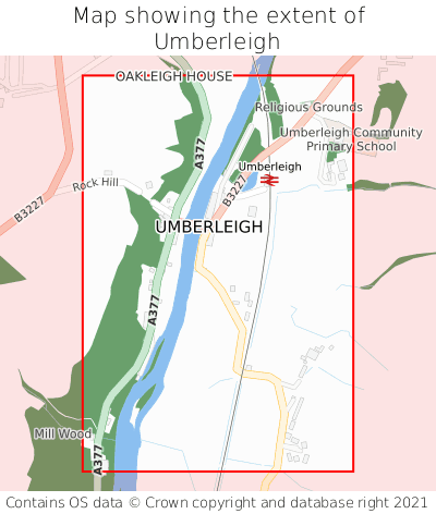 Map showing extent of Umberleigh as bounding box